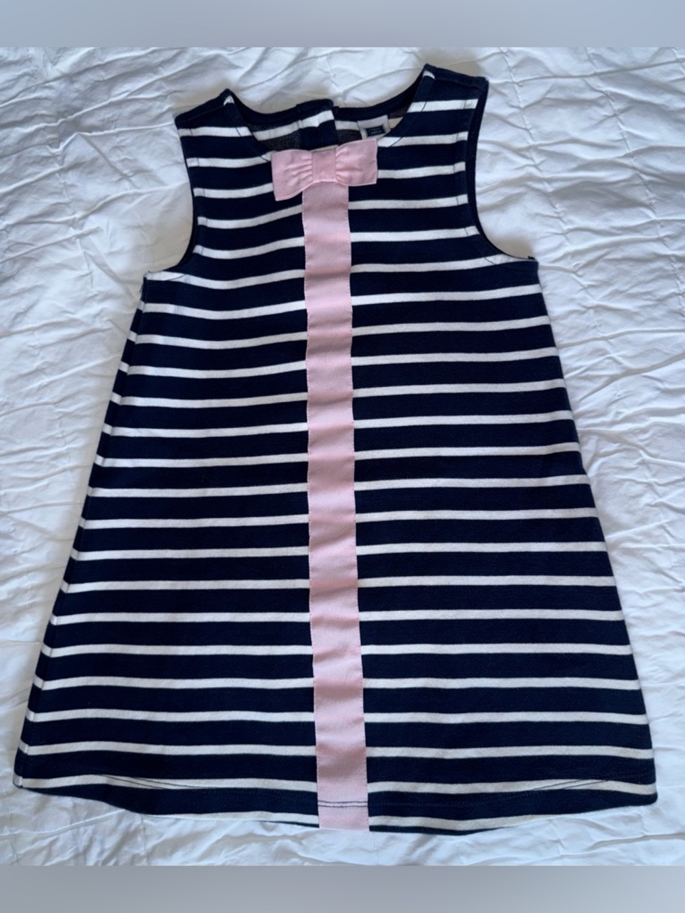 Adorable Kids Navy and White Striped Dress with Pink Accent.